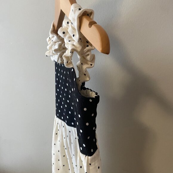 Handmade Children's Black Off White Polka Dot 100% Cotton Elastic Straps Dress - Picture 12 of 13